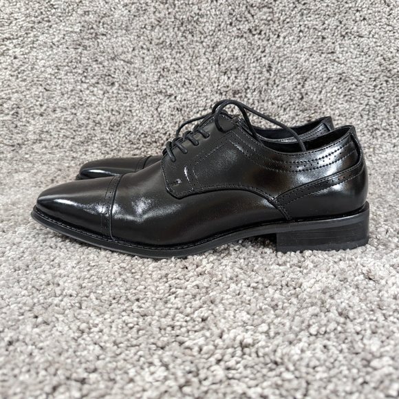 Stacy Adams Mens Waltham Cap Toe Oxford Black Leather Dress Shoe Lace Up Sz 8.5 - Picture 6 of 11